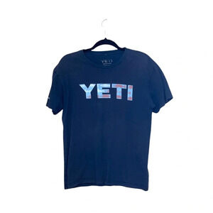 Yeti Unisex 100% Cotton Navy Blue Short Sleeve Graphic Fishing Tee Medium